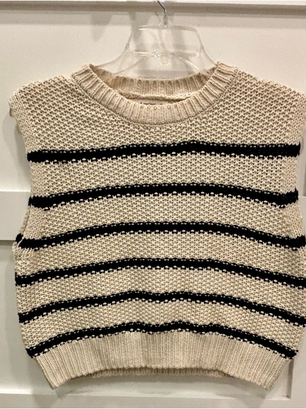 moon & madison Cream and Black Striped Knit Cropped Sleeveless Sweater